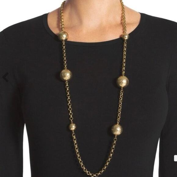 Chicos Maye Long Necklace Goldtone Metal Large Hammered Balls on
Chain 40" - Picture 2 of 14